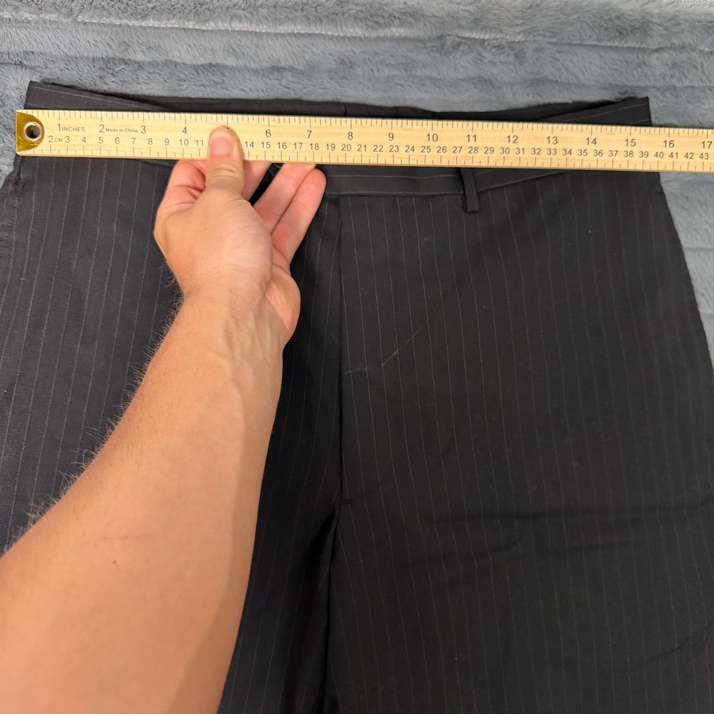 Pronto Uomo Mens Black Pinstripe 100% Wool Dress Pants Size 32 Waist Flat Front - Picture 2 of 9